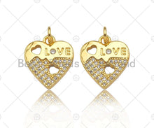 Load image into Gallery viewer, CZ Micro Pave Love Word with Hollow Out Heart On Heart Pendant,18K Gold Charm, Necklace Bracelet Charm Pendant,14x16mm,Sku#LK307