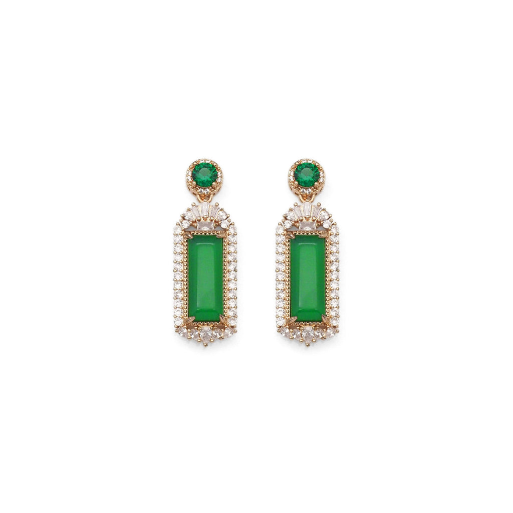 Gold CZ Green Jade Rectangle Bar Charm, Sku#LX347
