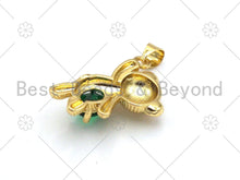 Load image into Gallery viewer, Big Green CZ Micro Pave Cute Bear Shape Pendant, 18K Gold Filled Bear Charm,Big CZ Pave Pendant,Necklace Bracelet Pendant,16x24mm, Sku#LK371