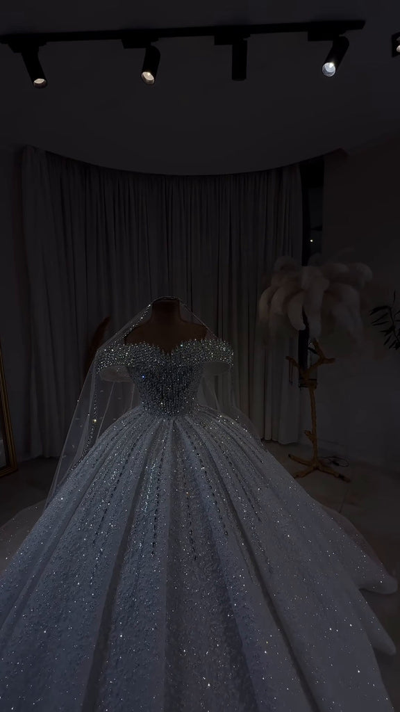 Luxury Royale Crystal Beaded Off-Shoulder Wedding Gown GD105
