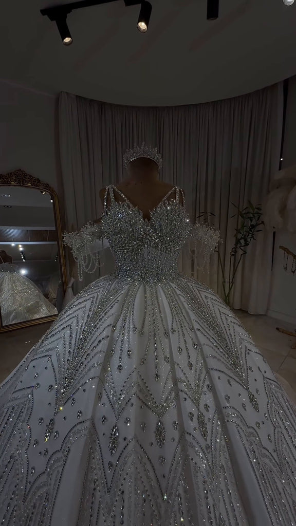Luxury Off-Shoulder Radiance Crystal Ball Gown GR101