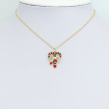 Load image into Gallery viewer, Gold Colorful Enamel Christmas Candy Cane Charm Pendant,Sku#LK1223