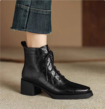 Load image into Gallery viewer, Retro Leather Lace-Up Side Zipper Ankle Boots