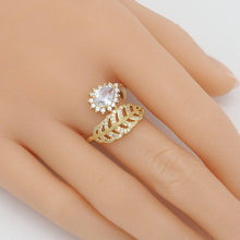 Load image into Gallery viewer, Gold Teardrop CZ Leaf Adjustable Ring, Sku#LD437