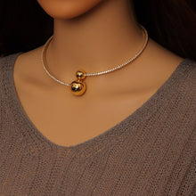 Load image into Gallery viewer, Gold CZ Tennis Chain Round Ball End Adjustable Necklace, Sku#A453
