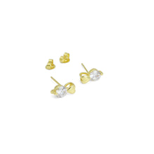 Load image into Gallery viewer, Clear CZ Heart Dot Gold Silver Stud Earrings, Sku#A206