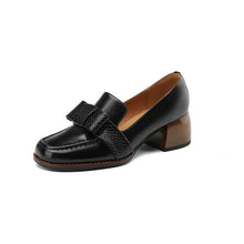 Load image into Gallery viewer, Women's Genuine Cowhide Leather Chunky Heel Commuter Shoes | Square Toe Block Heel Pumps