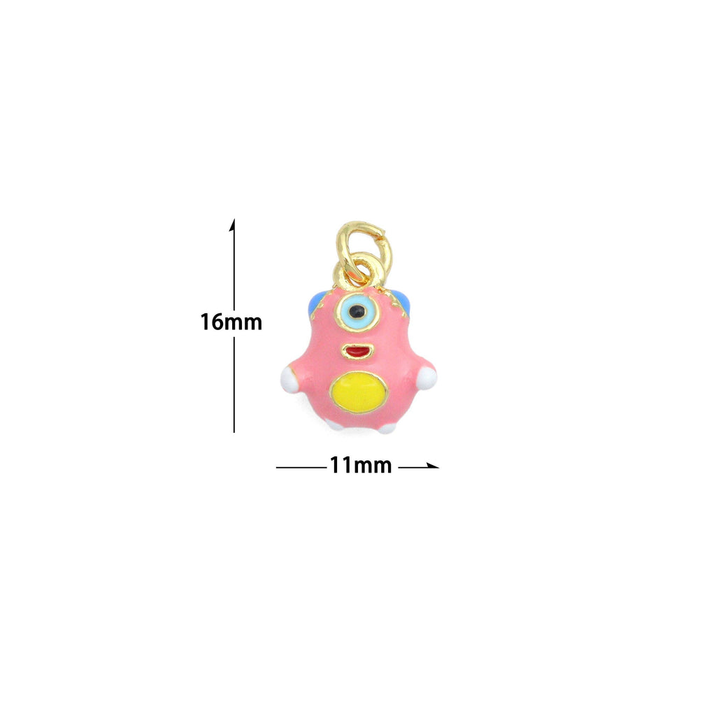 Pink Enamel Gold One eyed Monster Charm Pendant,Sku#LD710