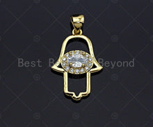 Load image into Gallery viewer, Big CZ On Hamsa Hand Charms, Hamsa Hand Charms, Evil Eye Pendant, Gold Tone Charm, Gold Pendant, Necklace Charms, 15x22mm, Sku#LK97