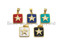 Load image into Gallery viewer, Enamel Colored Star on Square Pendant, CZ Micro Pave Oil Drop Square pendant, Enamel Jewelry,13x15mm,sku#F941