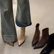 Load image into Gallery viewer, Women's Chunky Heel Pointed Toe Slip-On Boots | Microfiber Leather | Low Heel Ankle Boots