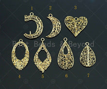Load image into Gallery viewer, Filigree Gold Lacy Charm, heart/leaf/oval/Teardrop Shape Brushed Gold Twisted Wire Charm Pendants for Earrings necklace making, sku#CP06