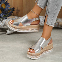 Load image into Gallery viewer, Women's Shiny Hollow Wedge Sandals - Fish Mouth Peep Toe Buckle Strap Summer Shoes
