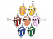 Load image into Gallery viewer, NEW Enamel Colorful Mick Jagger Rolling Tongue Pendant,CZ Micro Pave Tongue pendant,Enamel pendant,Enamel Jewelry,34x43mm,sku#F576C