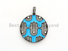 Load image into Gallery viewer, LARGE Enamel Colorful Round With Hamsa Hand Pendant,CZ Micro Pave Oil Drop Round pendant,Enamel pendant,Enamel Jewelry,34x38mm,sku#F592