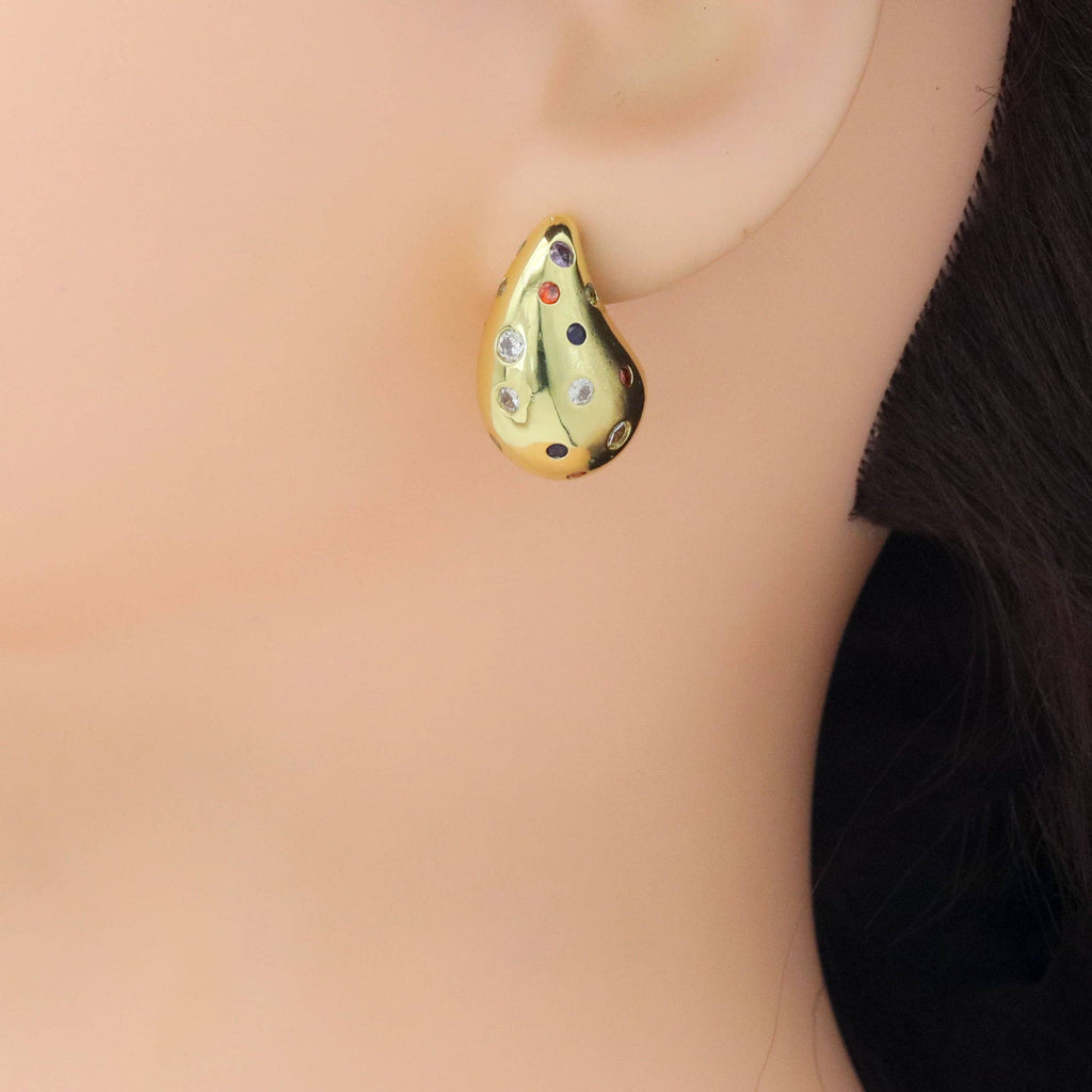 Multicolor Clear CZ  Teardrop Shape Earrings, Sku#A360