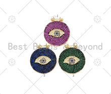 Load image into Gallery viewer, Colorful CZ Micro Pave Evil Eye On Round Coin Shape Pendant, 18K Gold Filled Evil Eye Charm, Necklace Bracelet Charm, 25x28mm,sku#F1430