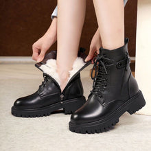 Load image into Gallery viewer, Women's British-Style Fleece-Lined Chunky Heel Boots | Warm Insulated Lace-Up Winter Boots