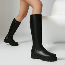 Load image into Gallery viewer, Women's Retro British-Style Chunky Heel Riding Boots | Belt Buckle Side Zipper | Black Brown