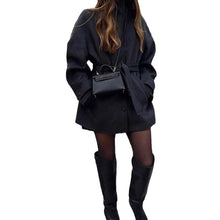Load image into Gallery viewer, Womens Wool Coat With Belt Mock Neck And Solid Color