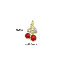 Load image into Gallery viewer, Clear CZ Red Enamel Gold Cherry Charm Pendant,Sku#LK1221