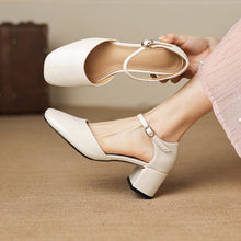 Load image into Gallery viewer, Women's Cutout Mary Jane Block Heel Sandals | Full-Grain Cowhide Square Toe Heels