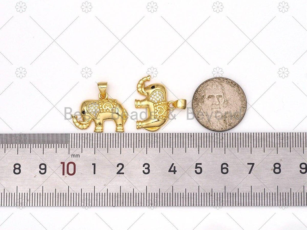 CZ Micro Pave Elephant Shape Pendant, 18K Gold Filled Elephant Charm, Necklace Bracelet Charm Pendant, 22x16mm, Sku#LK467