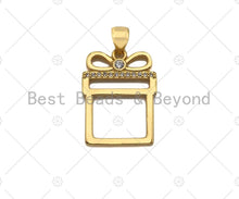 Load image into Gallery viewer, CZ Micro Pave 18k Gold Color Gift Box Shape Pendant, Cubic Zirconia Pendant, Christmas Charm, 20x15mm, Sku#LK206