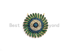 Load image into Gallery viewer, CZ Micro Pave Cobalt/Fuchsia/Green Sunflower Pendant, CZ Pave Focal Pendant, Gumental plated,28mm, sku#F653