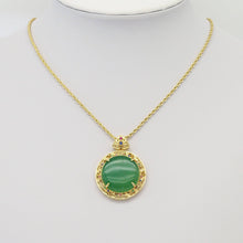 Load image into Gallery viewer, Gold Filled CZ Yellow Green Jade Round Pendant Charm, LX344
