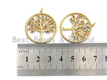 Load image into Gallery viewer, CZ Colorful Micro Pave Round  Gold Tree Pendant, Tree Shaped Pave Pendant, Gold plated, 28x30mm, sku#F819
