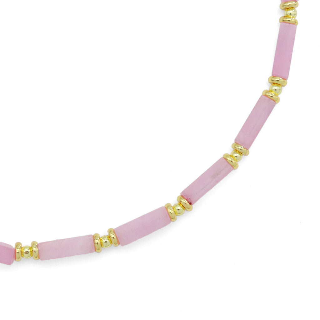 4mm Pink Gemstone Necklace with Gold filled Spacer, EF551