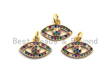 Load image into Gallery viewer, CZ Colorful Micro Pave Evil Eye Pendant, Lucky Eye Shaped Pave Pendant, Gold plated Protection Eye charm, 11x16mm, Sku#F834