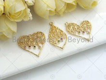 Load image into Gallery viewer, Filigree Colored Stone Gold Lacy Heart/Drop Charm, Brushed Gold Twisted Wire Charm Pendants for Earrings necklace making, sku#CP02
