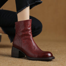 Load image into Gallery viewer, Women's Retro Pointed-Toe Ankle Boots | Chunky Heel Back Zipper Sheepskin