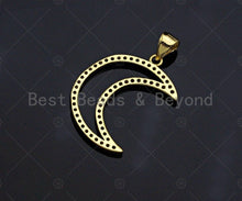 Load image into Gallery viewer, CZ Micro Pave Gold Moon Pendant, 18K Gold Filled Moon Charm, Necklace Bracelet Charm Pendant,17x23mm, Sku#LK83