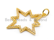 Load image into Gallery viewer, CZ Micro Pave Hollow out North Star Pendant, Cubic Zirconia Pendant, 34x31mm, sku#F217