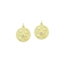 Load image into Gallery viewer, Gold Evil Eye star moon hamsa hand On Round Coin Charm Pendant,Sku#LX867