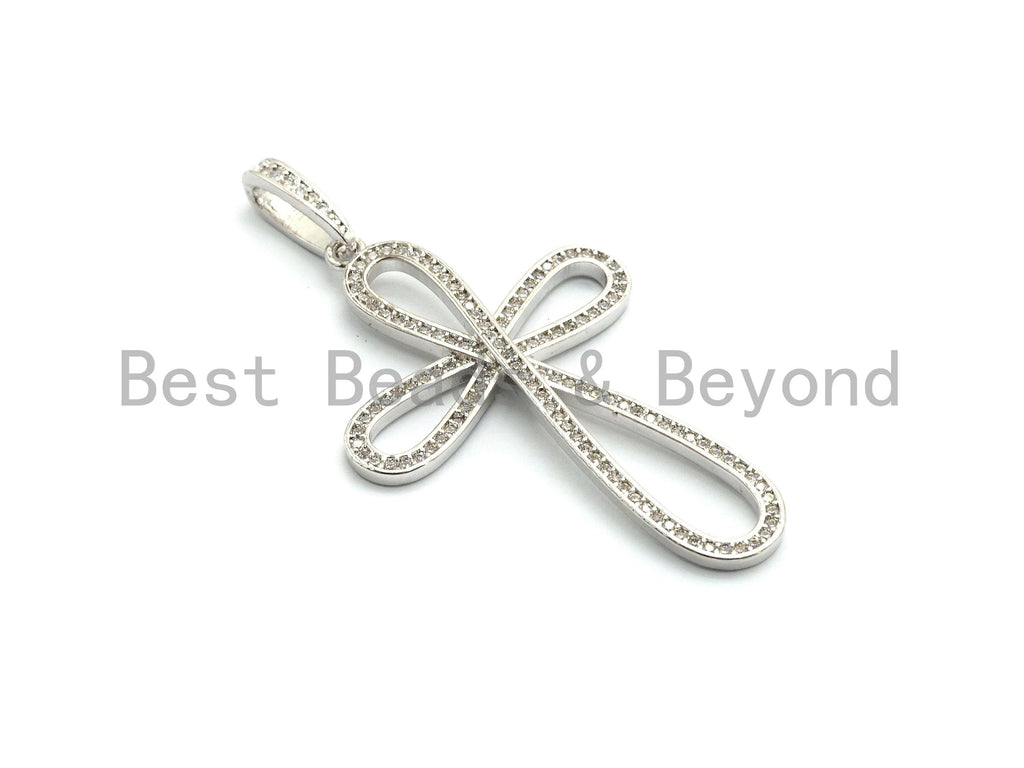 CZ Micro Pave Cross Flower Pendant/Charm, Cubic Zirconia Focal Cross Pendant, Necklace Bracelet Charm Pendant,30x47mm,sku#F694