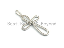 Load image into Gallery viewer, CZ Micro Pave Cross Flower Pendant/Charm, Cubic Zirconia Focal Cross Pendant, Necklace Bracelet Charm Pendant,30x47mm,sku#F694