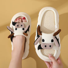 Load image into Gallery viewer, Cartoon Cow Frog Slippers | Linen Non-Slip Breathable Indoor Garden Shoes