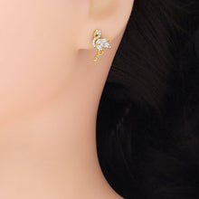 Load image into Gallery viewer, Clear CZ Flamingo Gold Silver Stud Earrings, bird earrings, Sku#A176