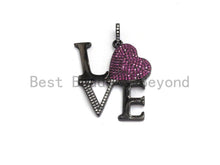 Load image into Gallery viewer, CZ Micro Pave Large Love Fuchsia Heart Pendant ,33x37mm, Cubic Zirconia Love Pave Pendant Beads, Pave Pendant, sku#F642