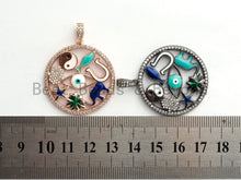Load image into Gallery viewer, LARGE Enamel Round Artisan Pendant,Clear CZ Micro Pave Oil Drop Round Protection pendant,Enamel pendant,Enamel Jewelry,32x34mm,sku#F594