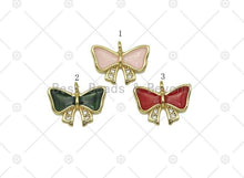 Load image into Gallery viewer, CZ Micro Pave Colorful Enamel Bowknot Shape Pendant,18K Gold Filled Bowknot Charm, Necklace Bracelet Charm Pendant, Sku#LD192