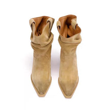 Load image into Gallery viewer, Women's Suede Pointed-Toe Chunky Heel Ankle Boots | Slip-On Mid-Calf Boots