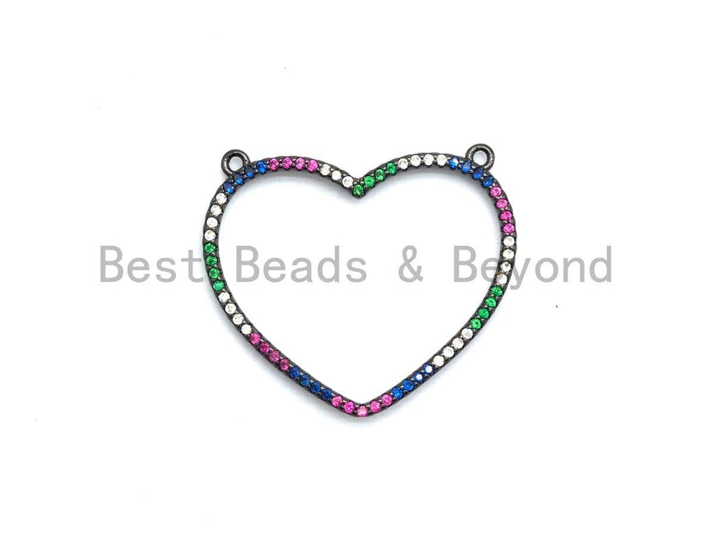 Rainbow Color CZ Micro Pave Large Heart Pendant, Cubic Zirconia Pave Pendant/Connector, Fashion Jewelry Findings, 27x31mm,sku#F655