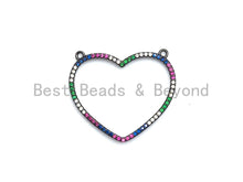 Load image into Gallery viewer, Rainbow Color CZ Micro Pave Large Heart Pendant, Cubic Zirconia Pave Pendant/Connector, Fashion Jewelry Findings, 27x31mm,sku#F655