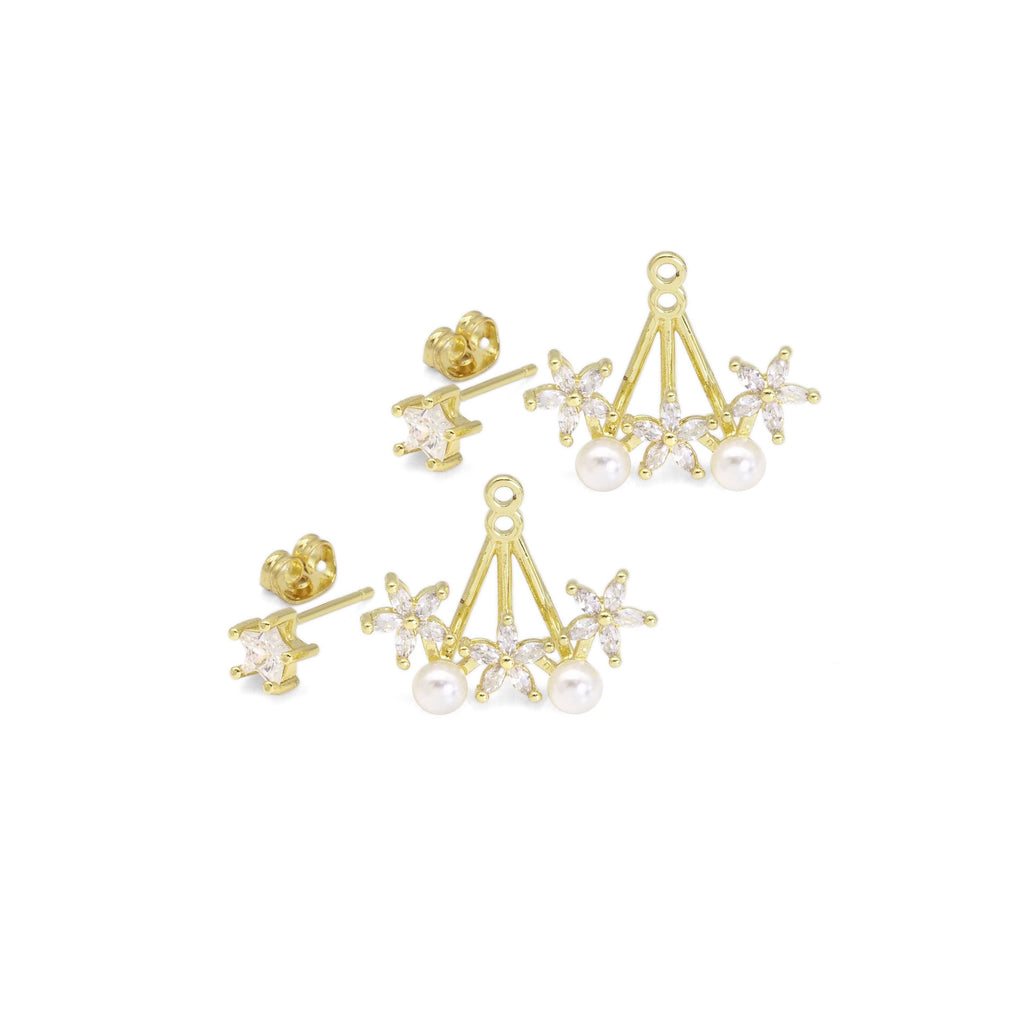 White Pearl Flower Celebration Stud Earrings, Sku#LD479