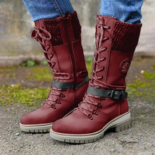 Load image into Gallery viewer, Women's Round-Toe Square-Heel Buckle Boots | Knit-Mesh Dr Martens-Style Ankle Boots